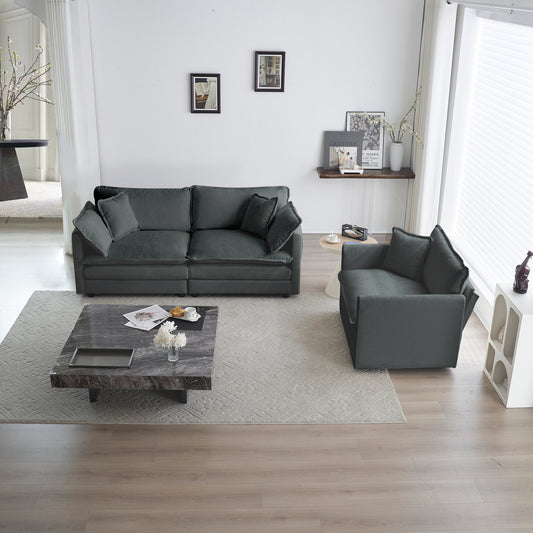 2 Seater Loveseat and Chair Set, 2 Piece Sofa & Chair Set, Loveseat and Accent Chair , 2-Piece Upholstered Chenille Sofa Living Room Couch Furniture(1+2 Seat ) ,Gray Chenille