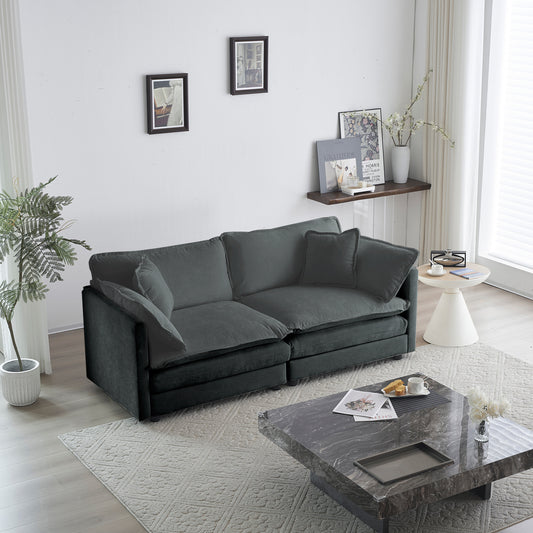 Modern Fabric Loveseat Sofa Couch for Living Room, Upholstered Large Size Deep Seat 2-Seat Sofa with 4 Pillows ,Gray Chenille