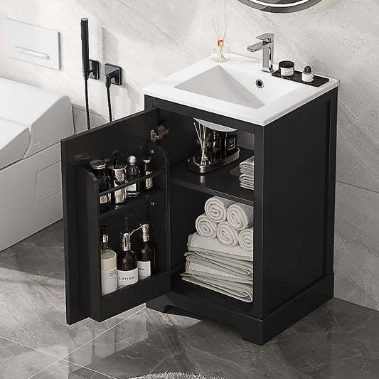 20' Bathroom Vanity with Sink, Bathroom Cabinet with Soft Closing Door, Storage Rack and Adjustable Shelve, Black