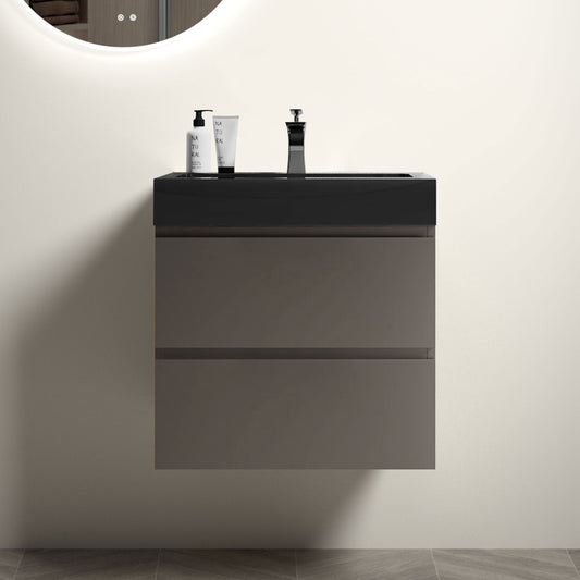Alice 24' Gray Bathroom Vanity with Sink, Large Storage Wall Mounted Floating Bathroom Vanity for Modern Bathroom, One-Piece Black Sink Basin without Drain and Faucet, Pre-assembled
