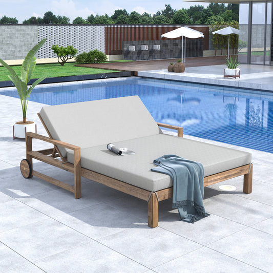 TREXM 1-Piece Farmhouse-styled Wooden Outdoor Sunbed for Ultimate Relaxation Outdoor Daybed Seating 2 People for Poolside, Garden and Backyard (Grey)