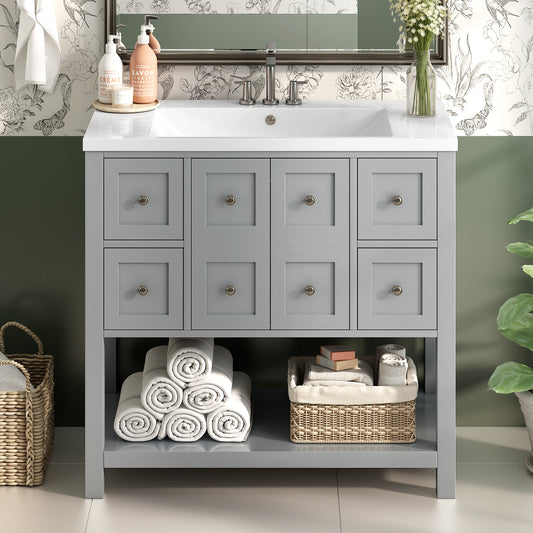 36'' Bathroom Vanity with Undermount Sink,Free Standing Vanity Set with 4 Drawers& Soft Closing Doors,Solid Wood Frame Bathroom Storage Cabinet (Same as SW000123AAE)