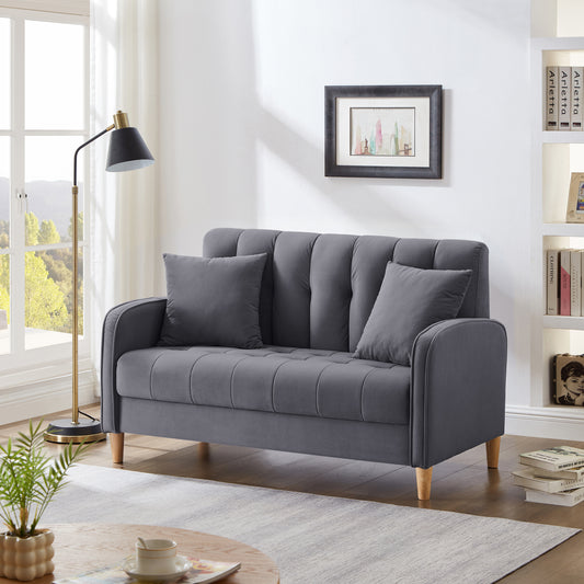 Modern Design Couch for Living Room Department Small Space Loveseat Smooth Velvet Upholstered Tufted Sofa Grey