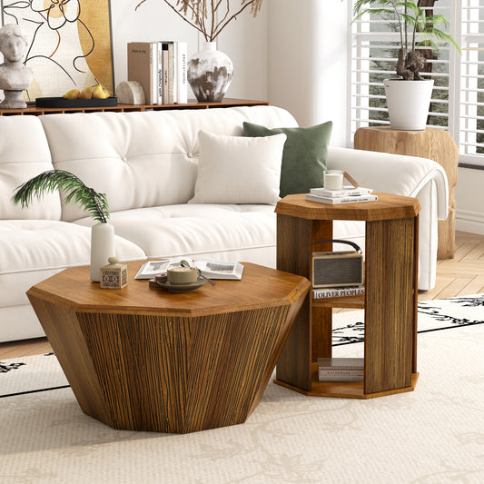 31.5 'Octagonal Natural  Rubber wood Set of Two Coffee Table, Coffee Table, Living Room Bedroom(Set of Two Pieces)