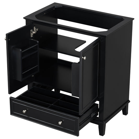 30' Bathroom Vanity without Sink, Base Only, Multi-functional Bathroom Cabinet with Doors and Drawer, Solid Frame and MDF Board, Black
