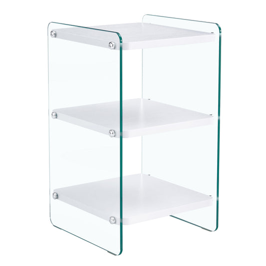 Simple Elegant Bedside Table with Storage Function in White MDF and Tempered Glass