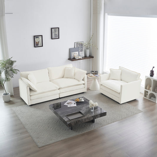 2 Seater Loveseat and Chair Set, 2 Piece Sofa & Chair Set, Loveseat and Accent Chair , 2-Piece Upholstered Chenille Sofa Living Room Couch Furniture(1+2 Seat ) ,White Chenille