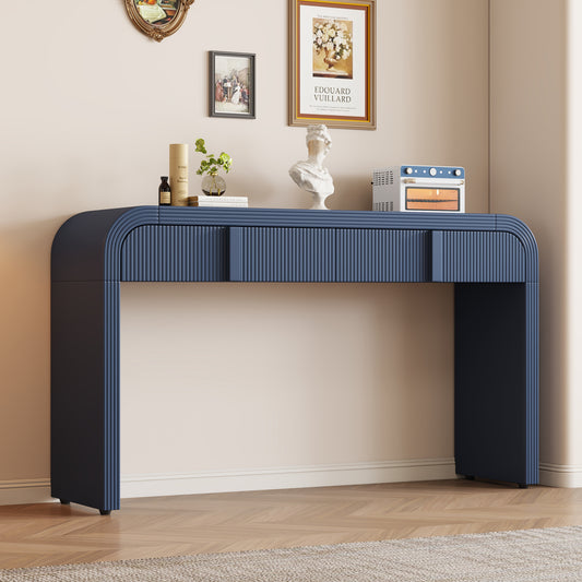 TREXM Modern Console Table with 2 Storage Drawers, Fluted Entryway Table with Rounded Silhouette for Hallway Living Room and Entryway (Navy Blue)
