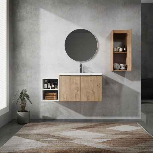 42' Wall-Mounted Bathroom Vanity With Sink and Side Cabinet, Soft Close Doors,00112IMO-0630IMO-0612GWH Combination Cabinet(KD-Packing)