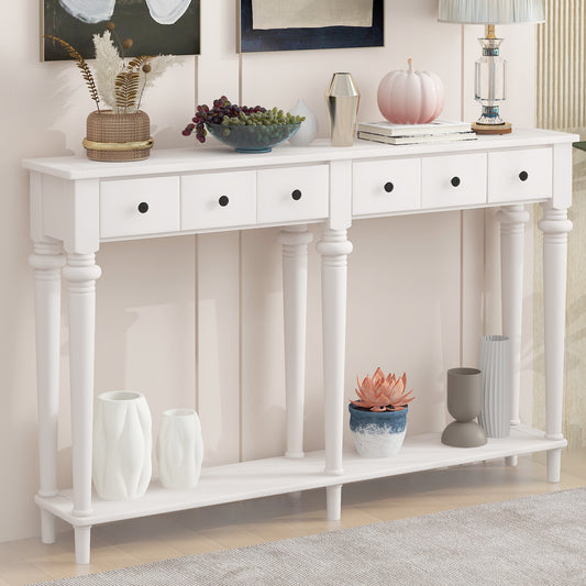 TREXM Entryway Table with 4 Drawers, Retro Console Table with Open Shelf for Entryways, Living Rooms, and Hallways (White)