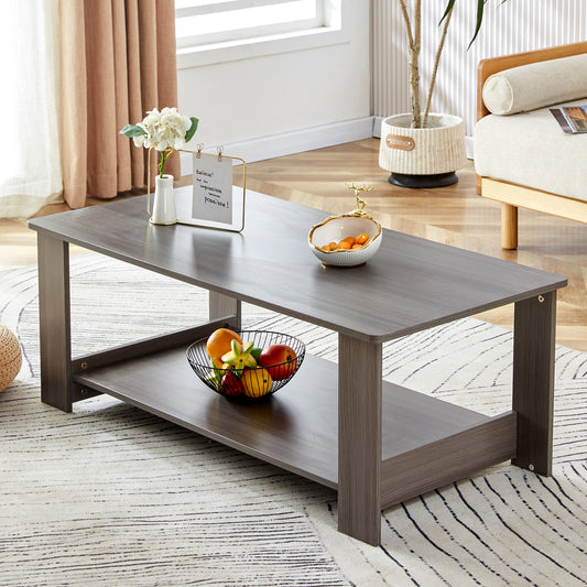 A modern and practical gray textured coffee table,tea table.Double layered coffee table made of MDF material,. Suitable for living room,bedroom and study room. 43.3'*21.6'*16.5'   CT-16