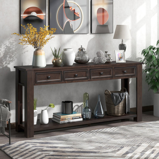 Hearth & Haven Clara Console Table with Storage Drawers and Bottom Shelf, Espresso