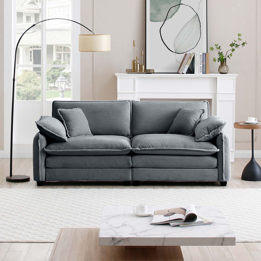 Warm and Cozy Living Room Sofa with 4 Pillows Upholstered Large Deep Seat 2 Seater Sofa for Living Room,Grey Corduroy