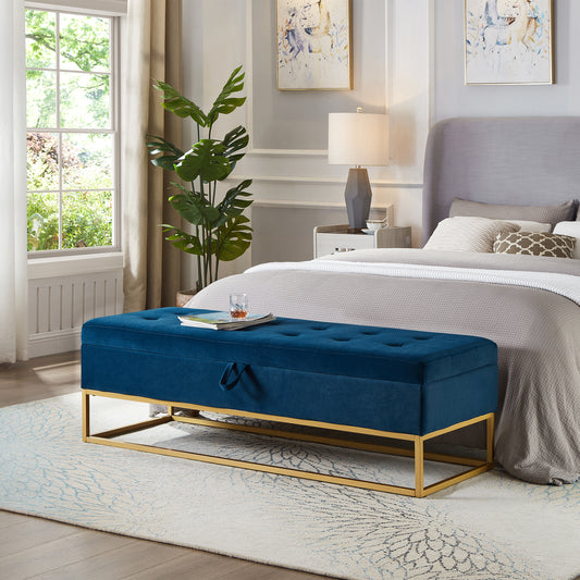 58.6' Bed Bench Metal Base with Storage Navy Blue Velvet