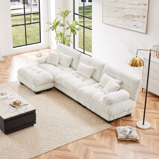 Luxury Modular Sectional Sofa Couch,Oversized L Shaped Cloud Couch for Living Room,Deep Seat Sofa Couch with Convertible Ottoman,Chenille White