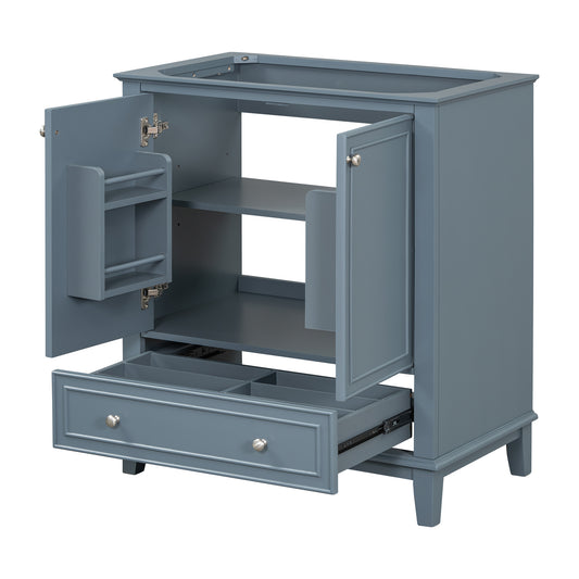 30' Bathroom Vanity without Sink, Base Only, Multi-functional Bathroom Cabinet with Doors and Drawer, Solid Frame and MDF Board, Blue