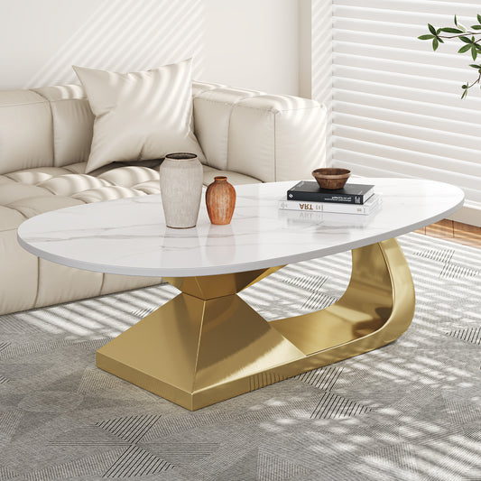 Modern Sintered Stone Tabletop Coffee Table with Stainless Steel Base - Elegant and Durable Living Room Centerpiece