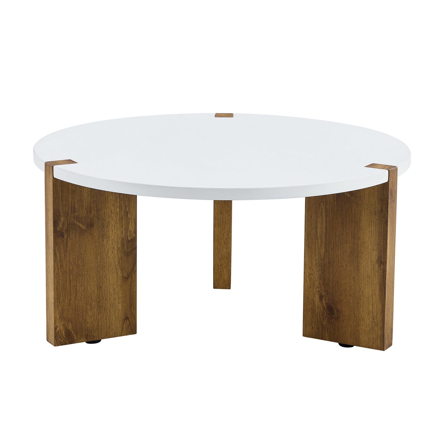 Minimalist Circular MDF Coffee Table with Embedded Leg Design, White and Wood Finish, 33.4-Inch Diameter