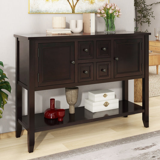 TREXM Cambridge Series  Ample Storage Vintage Console Table with Four Small Drawers and Bottom Shelf for Living Rooms, Entrances and Kitchens (Espresso, OLD SKU: WF190263AAP)