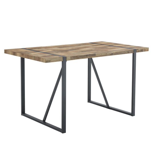 Contemporary Minimalist Retro Rectangular Dining Table with Textured MDF Wood Top and Black Metal Legs
