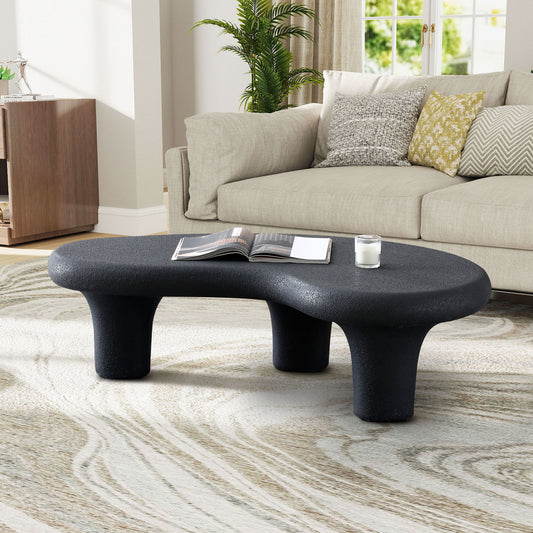 47.24'' Fiberglass Cloud Coffee Table for Living Room Vintage Table with 3 Support Legs,Matte Black Table front of the Sofa, Irregular Center Table,No Need Assembly