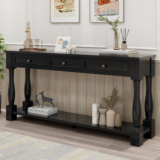 TREXM Console Table 63' Long Console Table with Drawers and Shelf for Entryway, Hallway, Living Room (Espresso, OLD SKU: WF193795AAB)