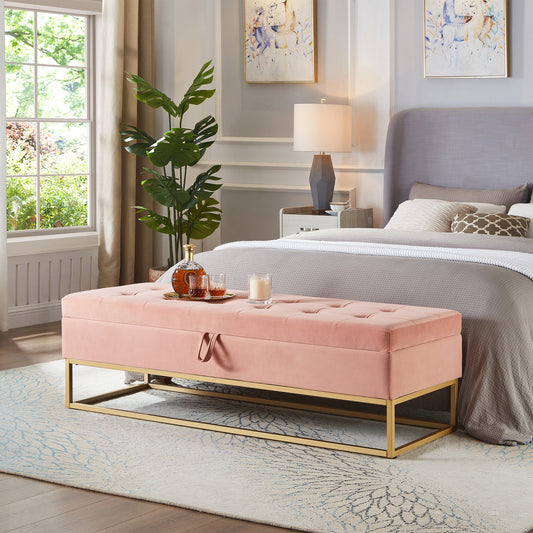 58.6' Bed Bench Metal Base with Storage Pink Velvet
