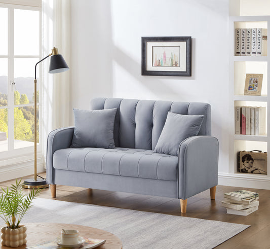 Modern Design Couch for Living Room Department Small Space Loveseat Smooth Velvet Upholstered Tufted Sofa Light Blue