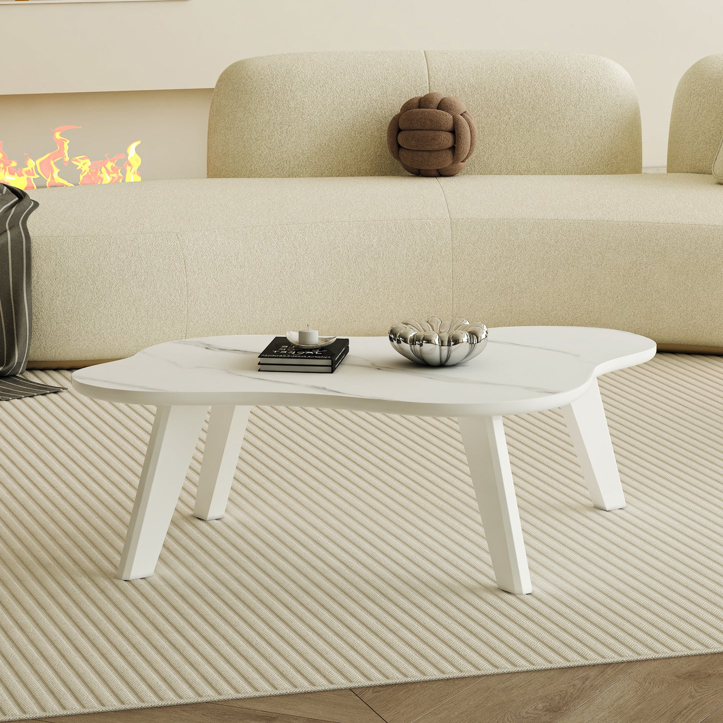 Modern minimalist white imitation marble tabletop coffee table. Solid wood spray painted desk legs, cloud shape to give you a new experience, computer desk. W1512P287489