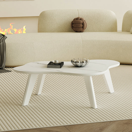 Modern minimalist white imitation marble tabletop coffee table. Solid wood spray painted desk legs, cloud shape to give you a new experience, computer desk. W1512P287489