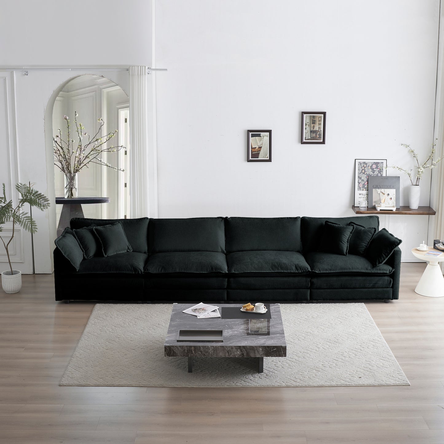 Free Combination Modular Sofa Free,4 Seater Sofa Comfy Chenille Fabric,Sectional Sofa Couch,Black Chenille