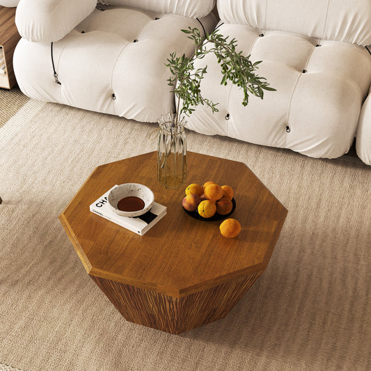 31.5 'Octagonal Natural  Rubber wood  Coffee Table, Coffee Table, Living Room Bedroom