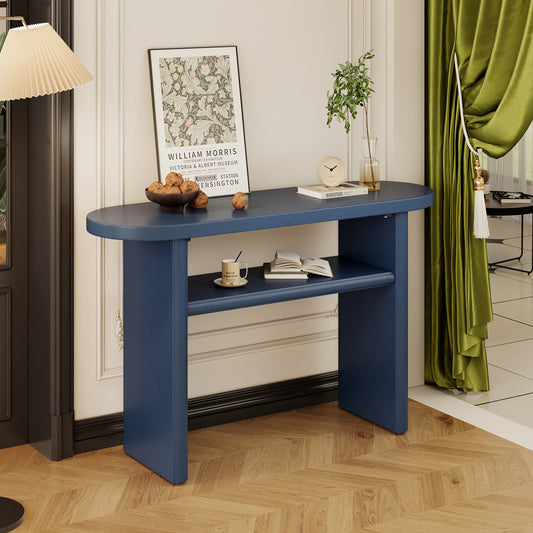 TREXM Elegant Minimalist Console Table with Rounded Edges and Sturdy Shelf Design for Entryway, Living Room(Navy)