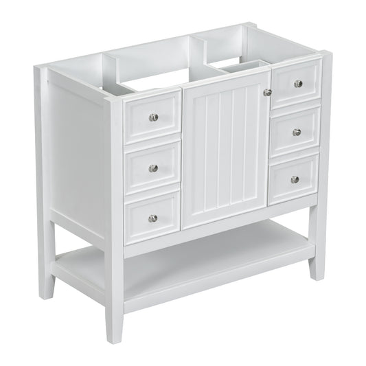 36' Bathroom Vanity without Sink, Cabinet Base Only, One Cabinet and three Drawers, White