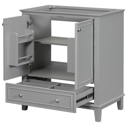 30' Bathroom Vanity without Sink, Base Only, Multi-functional Bathroom Cabinet with Doors and Drawer, Solid Frame and MDF Board, Grey