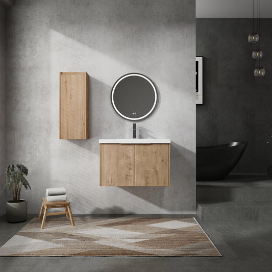 30' Wall-Mounted Bathroom Vanity With Sink and Side Cabinet, Soft Close Doors,00112IMO-00630IMO Combination Cabinet(KD-Packing)