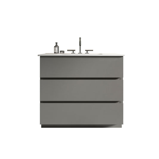 TIA 36' Gray  Bathroom Vanity with Sink with 3 Faucet Holes, Large Storage Freestanding Bathroom Vanity for Modern Bathroom, One-Piece White Sink Basin without Drain and Faucet, Pre-assembled