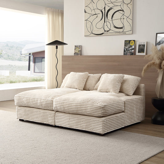 74.8'  Modern Luxury Twins Sofa Couch for Living Room Quality Corduroy Upholstery Sleeper Sofa Bed Daybed Beige