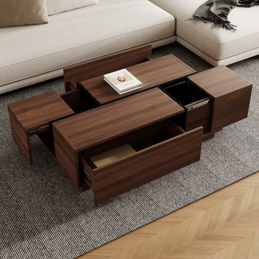 Rectangular Sliding Top Coffee Table with 2 Drawers and 2 Hidden Storage for Living Room 47.2' (Walnut)
