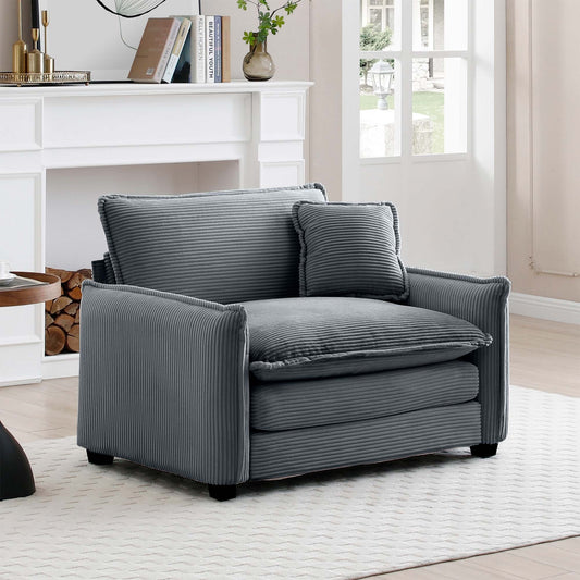 Comfortable Single Deep Seat Sofa With One Pillow, Suitable for Living Room and Bedroom, Club Multiple Occasions,Grey Corduroy