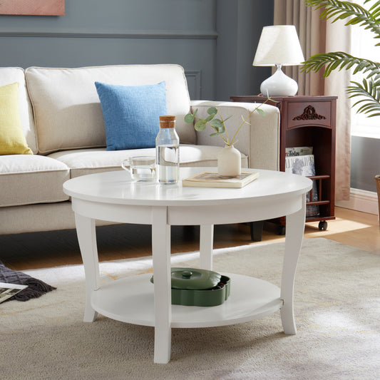 Traditional Round Coffee Table with Open Storage Shelf,2-Tier Storage Wood Center Circle Accent Table for Living Room, Bedroom, Apartment, Studio and Small Spaces, 30 x 30 x 18 inches