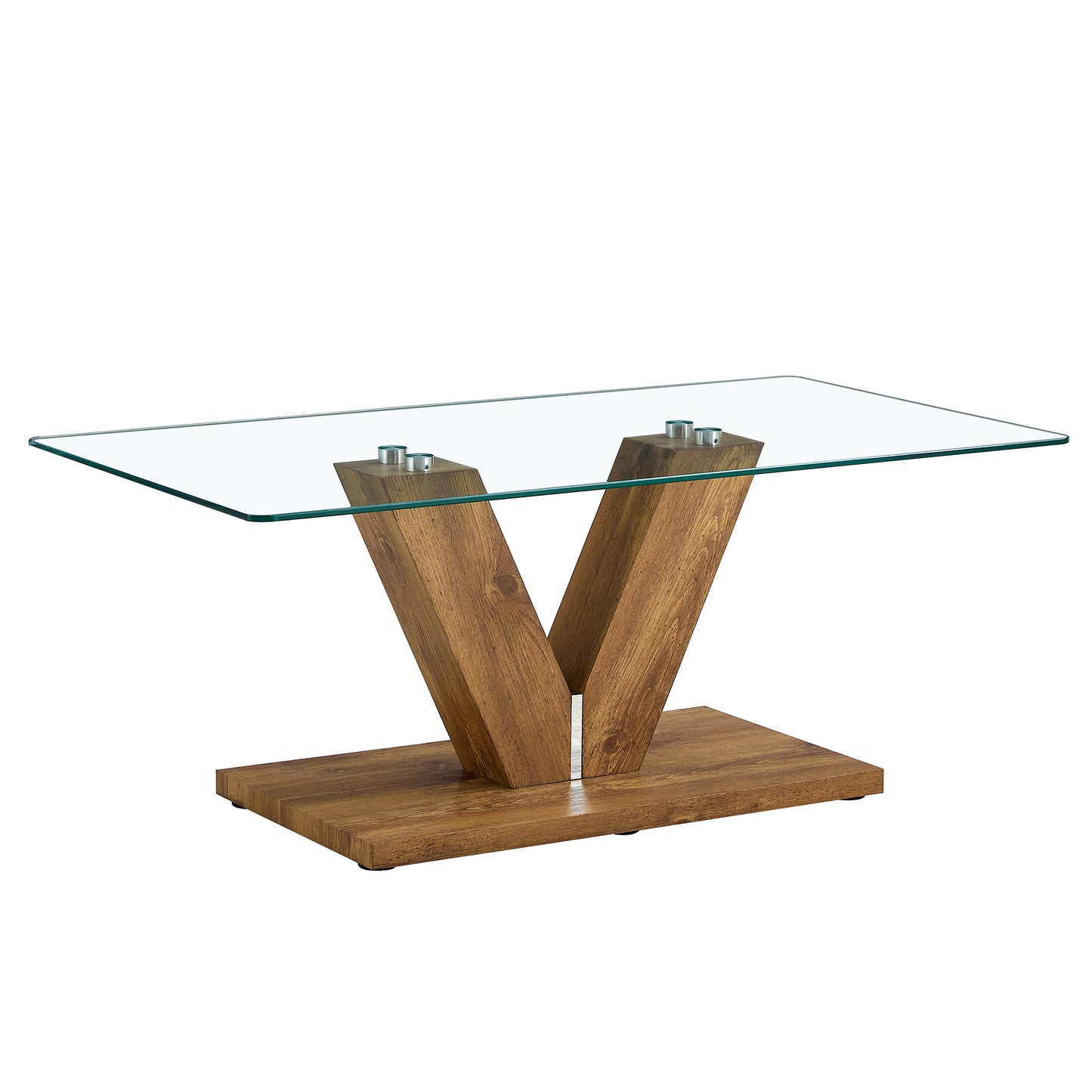 Modern Minimalist Coffee Table with Transparent Tempered Glass and Wooden MDF Columns for Living Room