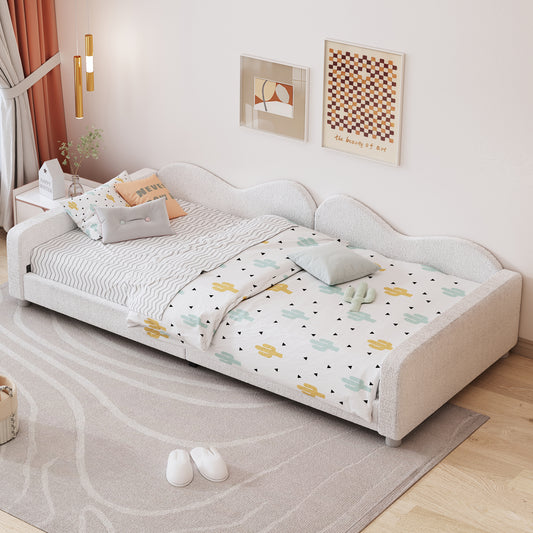 Twin size Upholstered Daybed, Sherpa Fabric Sofabed with Cloud-Shaped Backrest, No Box-spring Needed, White(Old SKU: WF532068AAK)