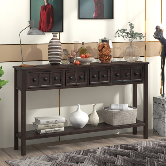 TREXM Rustic Entryway Console Table, 60' Long Sofa Table with two Different Size Drawers and Bottom Shelf for Storage (Espresso)