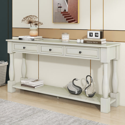 TREXM Console Table 63' Long Console Table with Drawers and Shelf for Entryway, Hallway, Living Room (Antique White, OLD SKU: WF193795AAK)